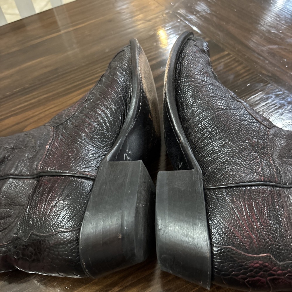 Lucchese 1883 Black Cherry Ostrich Leg Western Cowboy Boots Men 10.5 2E Wide - Picture 6 of 14